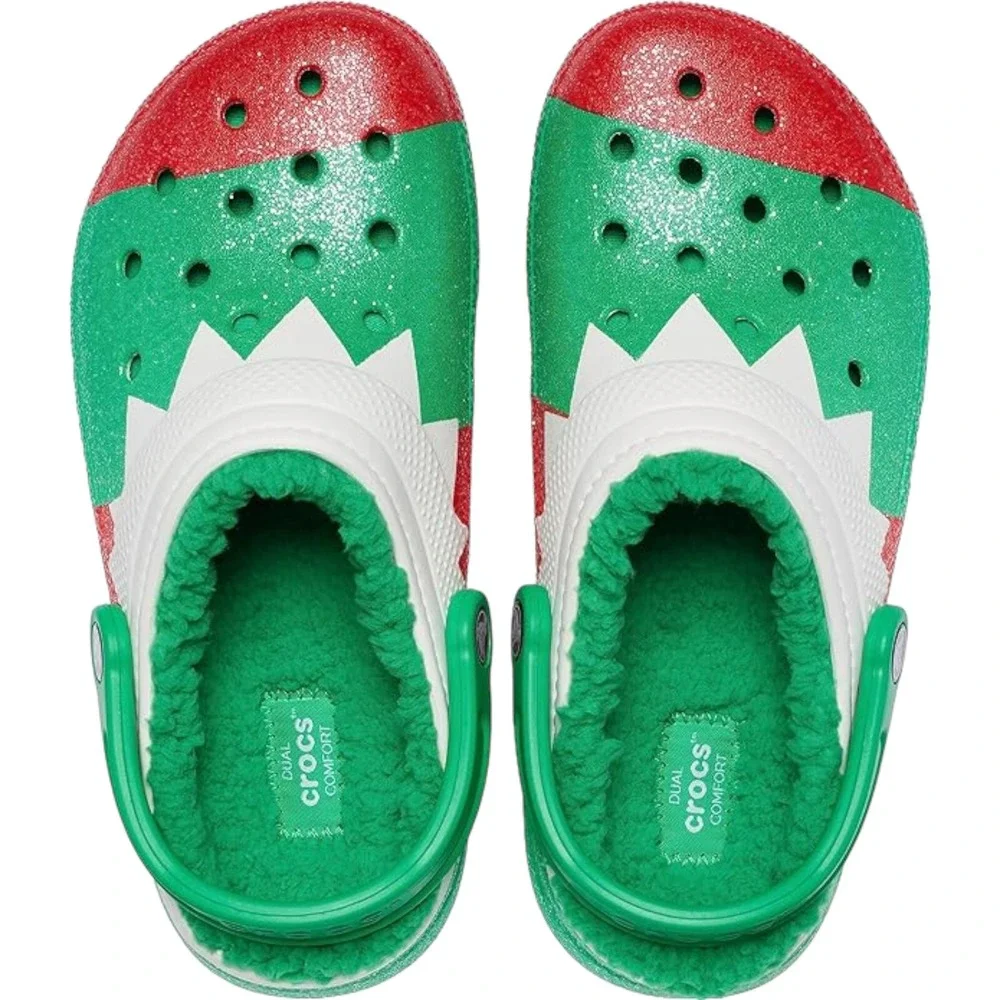 Crocs Adult Classic Holiday Christmas Lined Clogs Red Green Men's Size 13